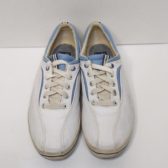 Keds White & Blue Leather Oxford Sneakers US 7.5 Lace Up Low Top Streetwear - Picture 3 of 6